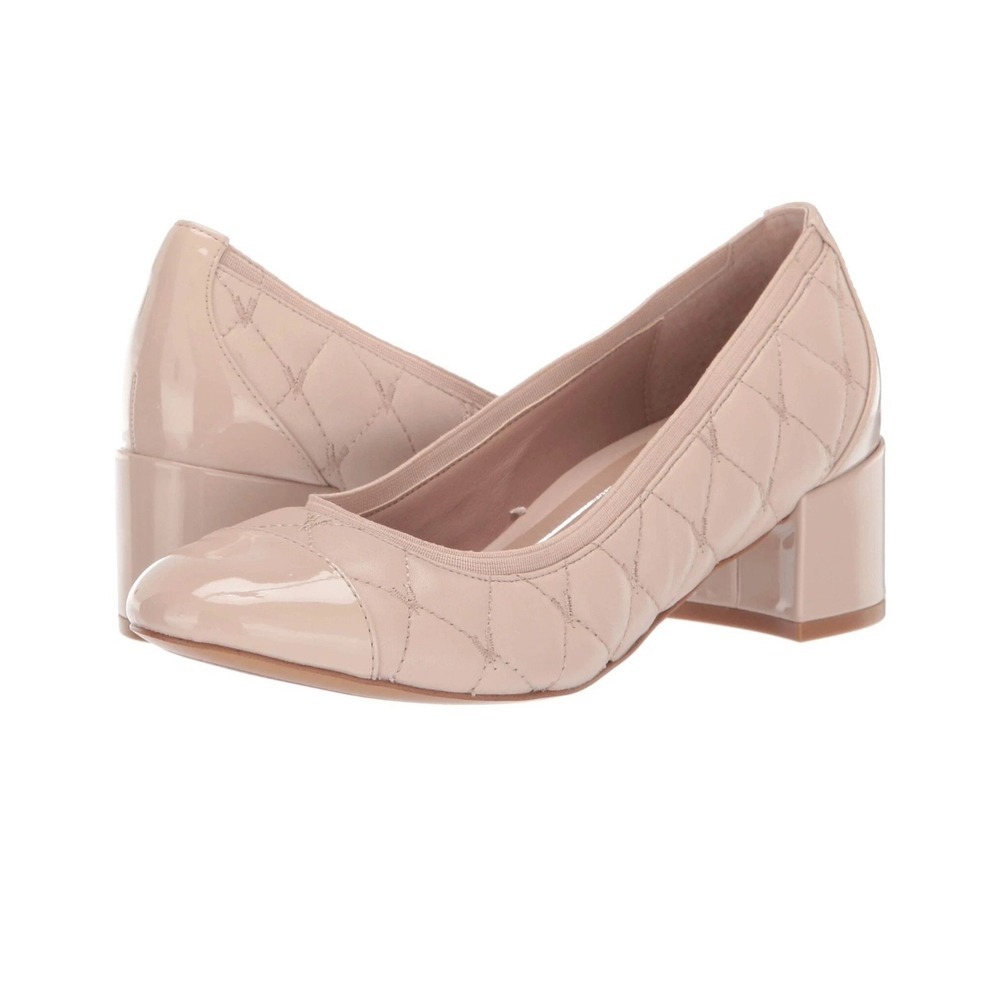 Vionic Ruby Quilted Patent Block Heel Pumps Nude Beige Women's Size 9
